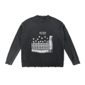 Black sweater with graphic design and text 'BEYOND THE WALL' on a white background